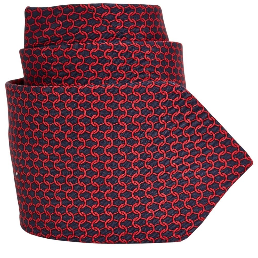 Brooks Brothers Makers Necktie Mens Navy Red Geometric Chain Link Silk